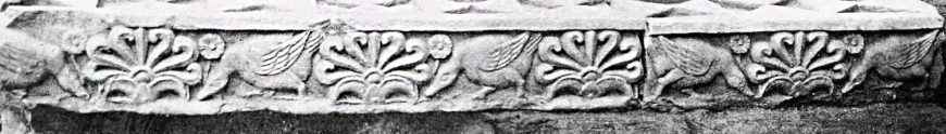 Goose and palm motifs. Diamond throne at excavation (Alexander Cunningham, Mahabodhi, 1892, Pl. XIII)