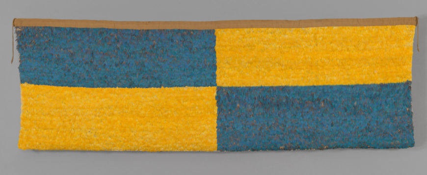 Feather panels, Wari, c. 600–900 C.E., feathers on cotton, camelid hair, South Coast, Peru, 207 x 614 cm (The Metropolitan Museum of Art)